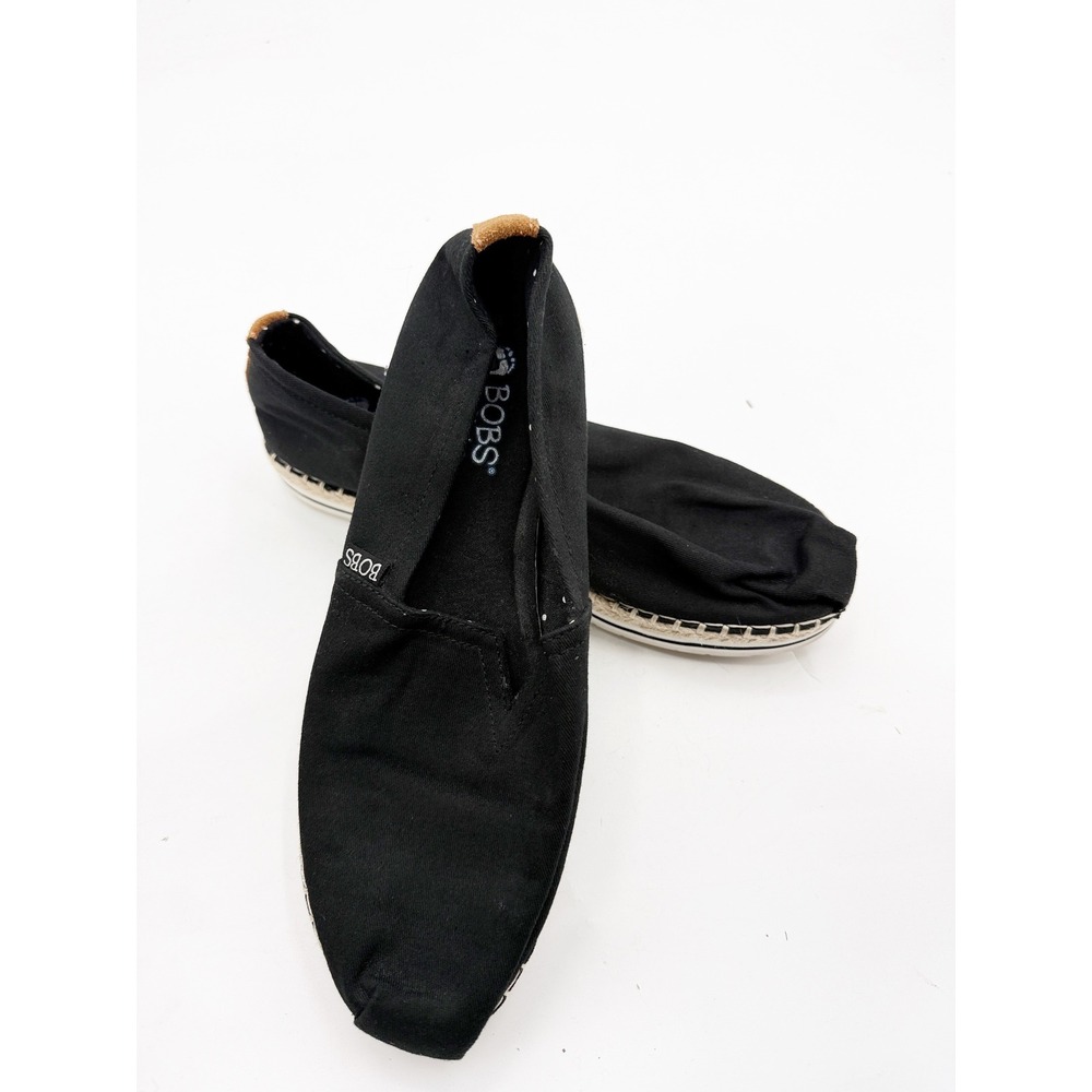 Skechers BOBS Women Black Canvas Espadrille Slip On Flats Memory Foam Size 10